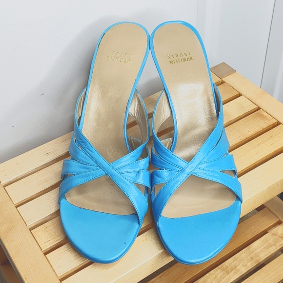 Stuart Weitzman 💙 Turquoise Crostini Danube Kid Leather Sandals, 11M 🆕 - Picture 3 of 12